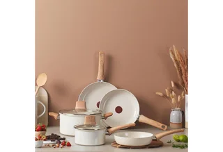 Cera Bright ON - Keramische Pannenset - 5-delig - PFAS-vrij - Geschikt voor Inductie von Tefal in Beige – Produktfoto 2 von 5