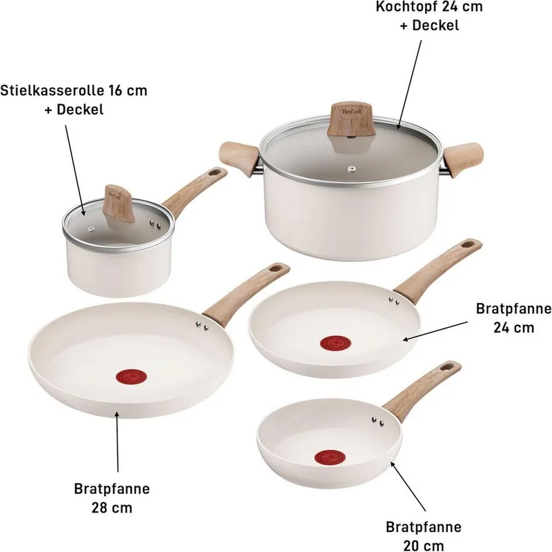Cera Bright ON - Keramische Pannenset - 5-delig - PFAS-vrij - Geschikt voor Inductie von Tefal in Beige – Produktfoto 3 von 5