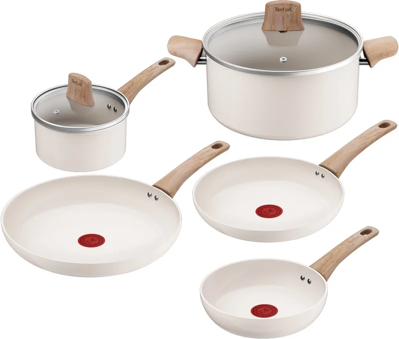 Cera Bright ON - Keramische Pannenset - 5-delig - PFAS-vrij - Geschikt voor Inductie von Tefal in Beige – Produktfoto 1 von 5