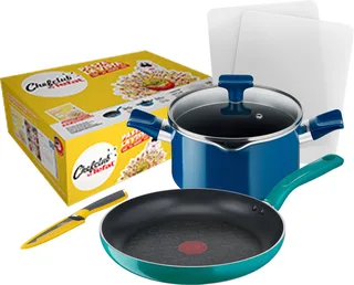 Chefclub Pannenset - Braadpan - Kookpan - Keukenmes - Snijplanken - Pannen - G804S404 de Tefal en Bleu – photo produit 1 sur 5
