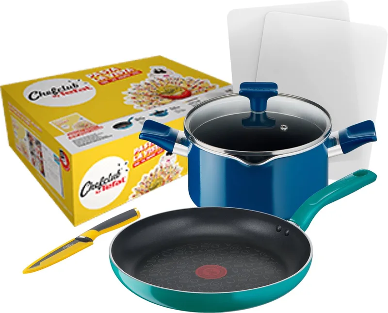 Chefclub Pannenset - Braadpan - Kookpan - Keukenmes - Snijplanken - Pannen - G804S404 de Tefal en Bleu – photo produit 1 sur 5