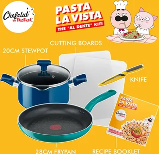 Chefclub Pannenset - Braadpan - Kookpan - Keukenmes - Snijplanken - Pannen - G804S404 de Tefal en Bleu – photo produit 2 sur 5