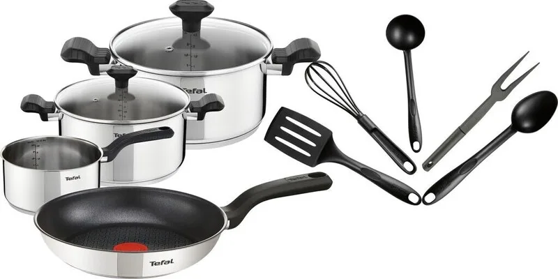 Comfort Max Starterset 11-teiliges Pfannen- und Küchenutensilien-Set, Bratpfanne, Suppentopf – Geeignet für alle Herdarten, auch Induktionsherde (C973SB) von Tefal – Produktfoto
