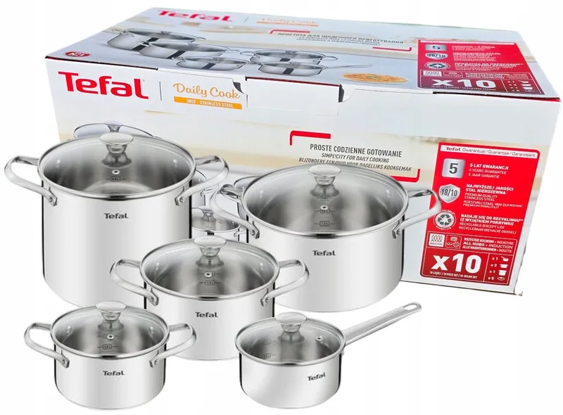 Daily Cook 10-delige Pannenset - RVS, Inductie de Tefal en Argent – photo produit