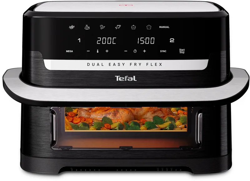 Dual Easy Fry Flex EY9228 - Dubbele Airfryer 9L - FlexCook - 1 of 2 Kookzones - 7 Programma's - Voor 8 Personen by Tefal in Black – product photo