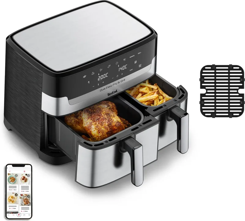 Dual Easy Fry & Grill EY905D - Heteluchtfriteuse XXL - RVS - 2700W - 8,3L by Tefal in Roestvrijstaal – product photo