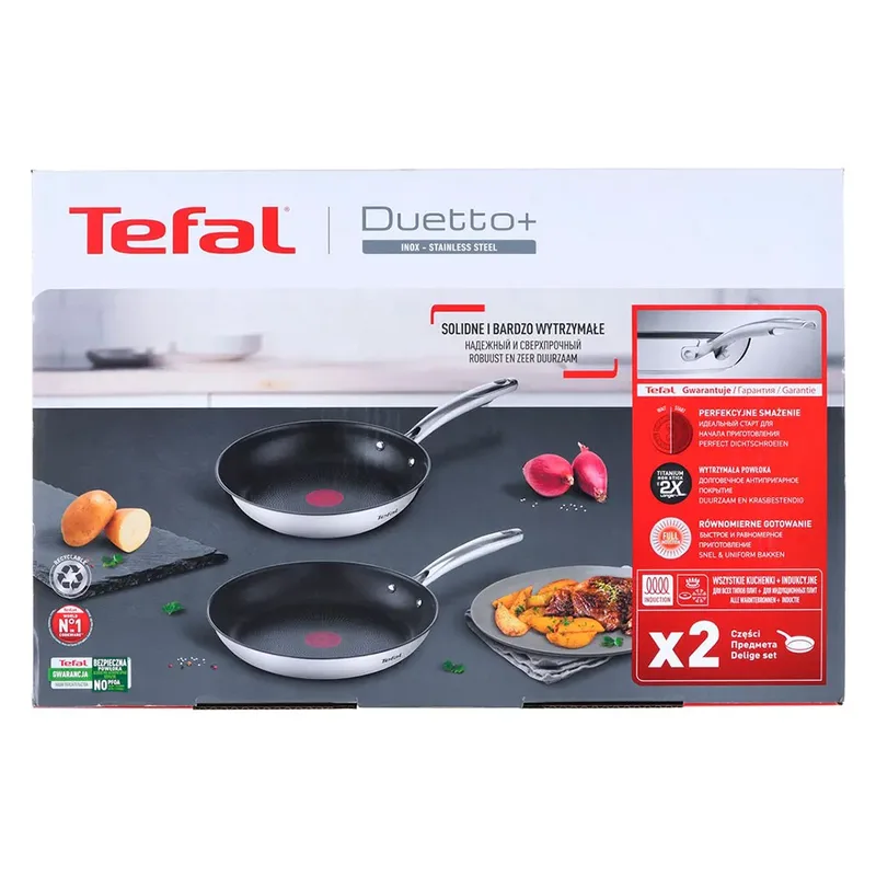 Duetto koekenpannen - Set van 2 - 24/28 cm - Inductie, Roestvrijstalen buitencoating - Antibaklaag de Tefal en Gris – photo produit 3 sur 3
