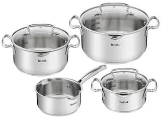 Duetto+ Kookpannenset 4-delig - RVS - Inductie - 16/20/24 cm - Afgietdeksel & Schenkrand van Tefal in Zilver – productfoto 1 van 6