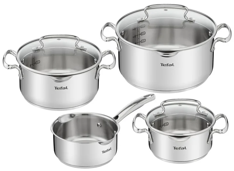 Duetto+ Kookpannenset 4-delig - RVS - Inductie - 16/20/24 cm - Afgietdeksel & Schenkrand van Tefal in Zilver – productfoto 1 van 6