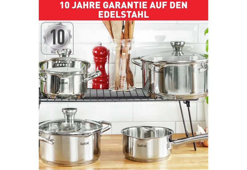 Duetto Kookpannenset 5-delig - RVS - Inductie - Afgietdeksel & Schenkrand de Tefal en Argent – photo produit 2 sur 5