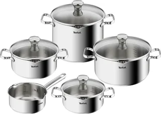 Duetto Kookpannenset 5-delig - RVS - Inductie - Afgietdeksel & Schenkrand de Tefal en Argent – photo produit 1 sur 5
