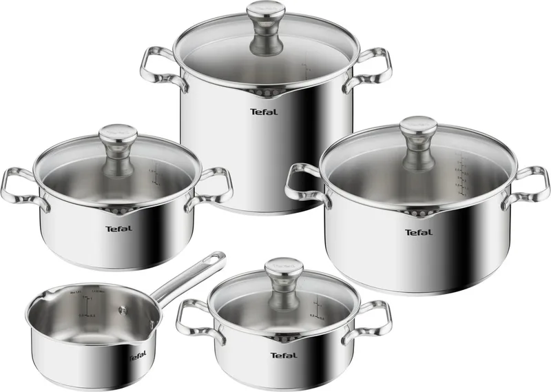 Duetto Kookpannenset 5-delig - RVS - Inductie - Afgietdeksel & Schenkrand van Tefal in Zilver – productfoto