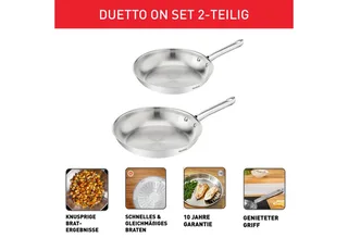 Duetto On B866S234 – Set van 2 braadpannen – Pannenset 24/28 cm – Knapperig bakresultaat – Premium roestvrij staal – Inductiegeschikt – Geklonken handgrepen – koekenpannen van Tefal in Zilver – productfoto 2 van 3