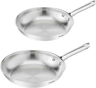 Duetto On B866S234 – Set van 2 braadpannen – Pannenset 24/28 cm – Knapperig bakresultaat – Premium roestvrij staal – Inductiegeschikt – Geklonken handgrepen – koekenpannen van Tefal in Zilver – productfoto 1 van 3