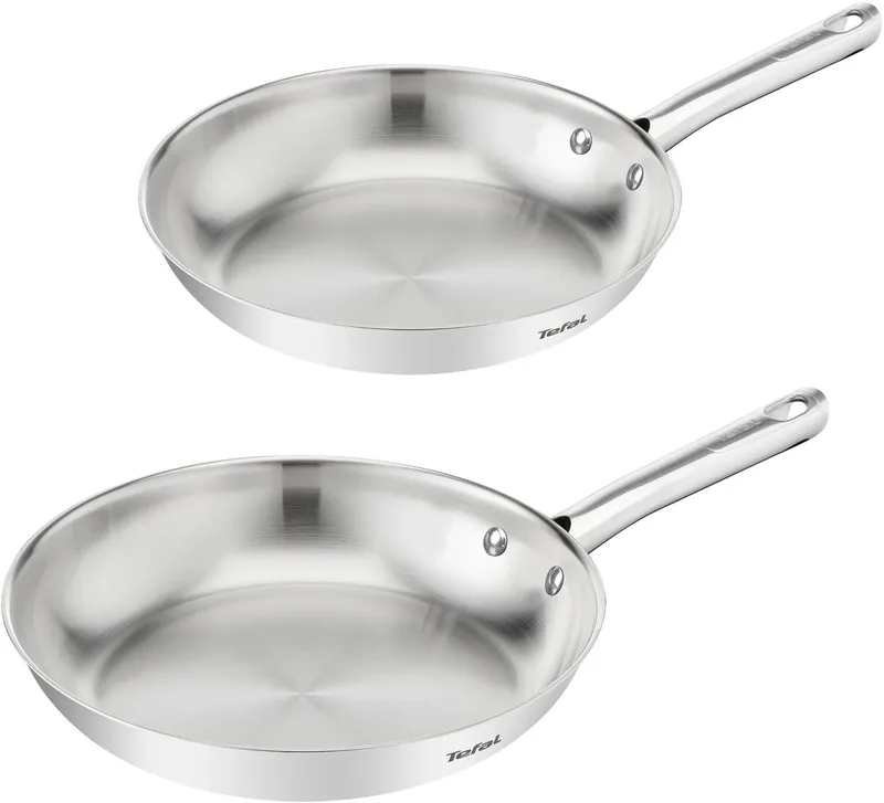 Duetto On B866S234 – Set van 2 braadpannen – Pannenset 24/28 cm – Knapperig bakresultaat – Premium roestvrij staal – Inductiegeschikt – Geklonken handgrepen – koekenpannen by Tefal in Silver – product photo