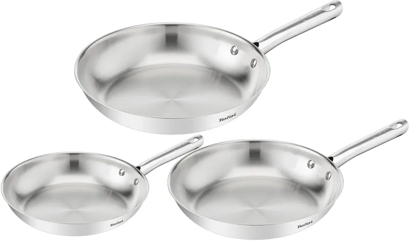 Duetto On B866S334 – Set van 3 braadpannen – Inductie – Pannenset 20/24/28 cm – Hoogwaardig roestvrij staal – Thermo-Fusion™ - Koekenpan by Tefal in Silver – product photo