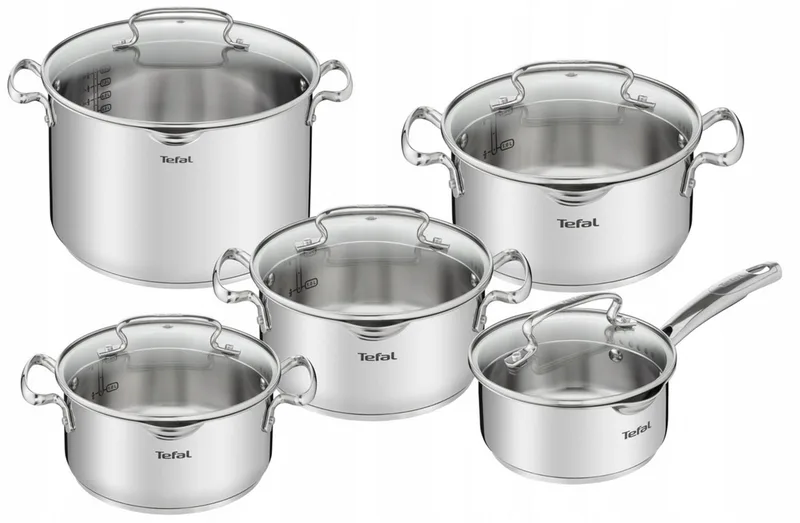 Duetto+ Pannenset - 5 Pannen - Met deksels - Kookpannenset - Zilver - Afdruipdeksels by Tefal in Silver – product photo