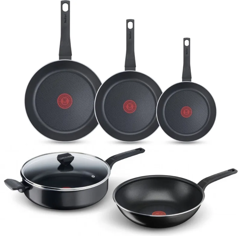 Easy Cook & Clean Pannenset - Koekenpannen 20/24/28cm + Wokpan 28cm + Hapjespan 28cm - Niet geschikt voor Inductie - Anti-aanbaklaag - Aluminium van Tefal in Zwart – productfoto