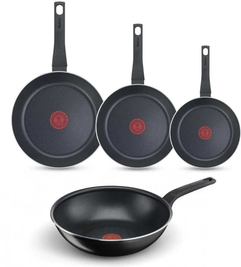 Easy Cook & Clean Pannenset - Koekenpannen 20/24/28cm + Wokpan 28cm - Niet geschikt voor Inductie - Anti-aanbaklaag - Aluminium von Tefal in Schwarz – Produktfoto