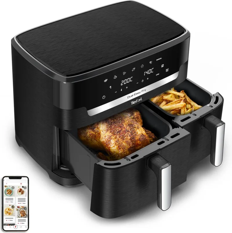 Easy Fry Dual XXL EY9428 - Dubbele Airfryer XXL - 11L - Lades 6.5L & 4.5L - 7 Programma's - Voor 8-10 Personen de Tefal en Noir – photo produit