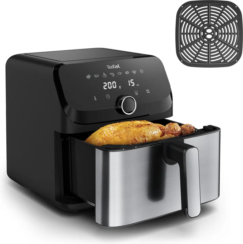 Easy Fry Mega EY855D heteluchtfriteuse 7,5 liter roestvrijstaal digitale airfryer voor 8 personen by Tefal in Black – product photo