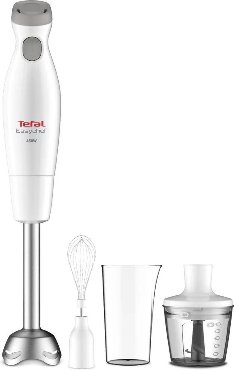 Easychef HB4531 - Staafmixer - Inclusief Mengbeker, Hakaccessoire en Garde - Turbo Stand - Compact - Wit/Grijs - 450W by Tefal in White – product photo