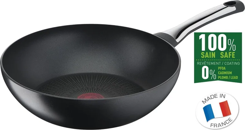 Excellence Wokpan - Thermo-Signal™ - Titanium Anti-Aanbaklaag - 28 cm de Tefal en Noir – photo produit