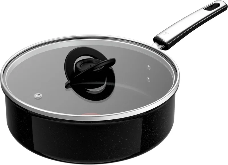 Experience Ceram Keramische Hapjespan 24 cm met Deksel - PFAS-vrij - Krasbestendig door Fusion Core - Inductie & Oven geschikt (250°C) - Geschikt voor metalen spatels van Tefal in Zwart – productfoto