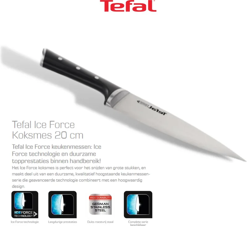 Ice Force Pro Chronium Carbon 158B 12/251 Roestvrijstalen Koksmes - 20 cm by Tefal in Black – product photo