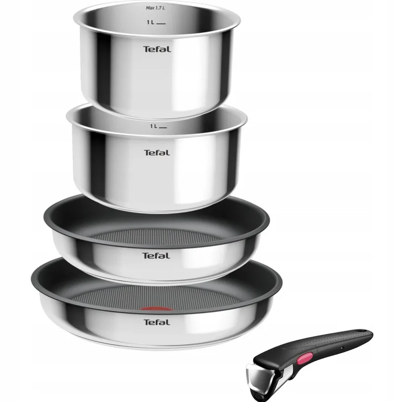 Ingenio Cook Eat 5-delige pannenset met afneembaar staal fra Tefal i Sølv – produktbillede