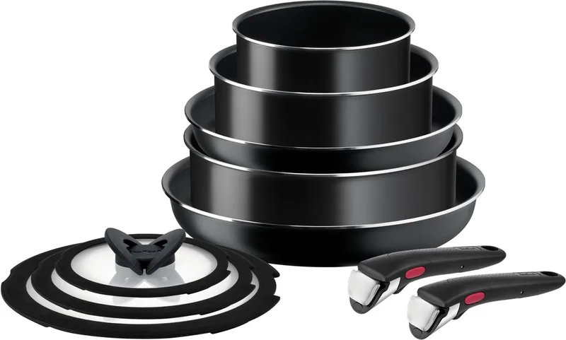 Ingenio Easy Cook & Clean - Pannenset - 10-delig - Niet Geschikt voor Inductie - Stapelbaar - Afneembare Handgreep van Tefal in Zwart – productfoto