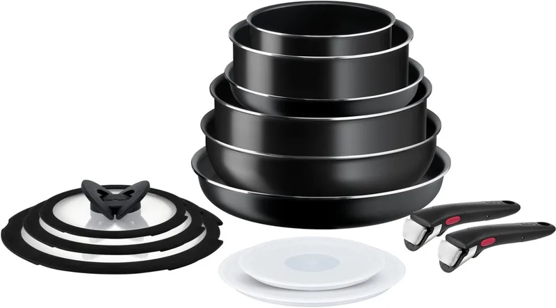 Ingenio Easy Cook & Clean - Pannenset - 13-delig - Niet Geschikt voor Inductie - Stapelbaar - Afneembare Handgreep de Tefal en Noir – photo produit