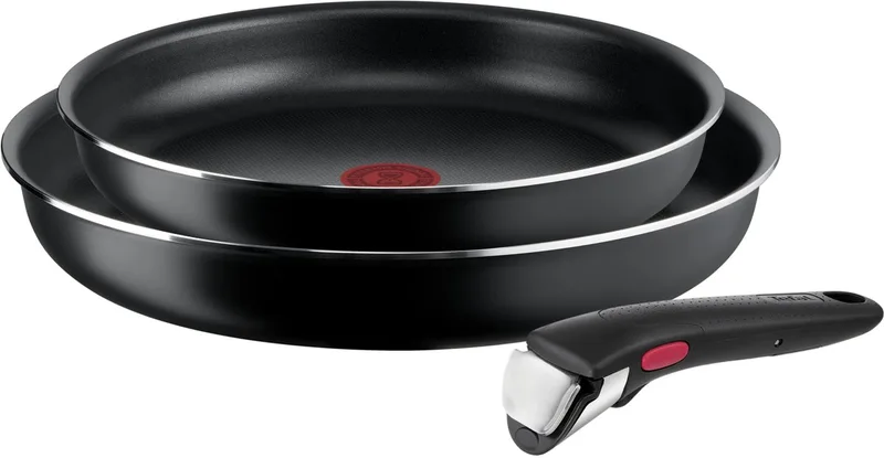 Ingenio Easy Cook & Clean - Pannenset - 3-delig - Niet Geschikt voor Inductie - Stapelbaar - Afneembare Handgreep fra Tefal i Sort – produktbillede