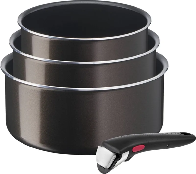 Ingenio Easy Plus Pannenset - Steelpannen - 16-18-20 cm + handvat de Tefal en Donker bruin – photo produit