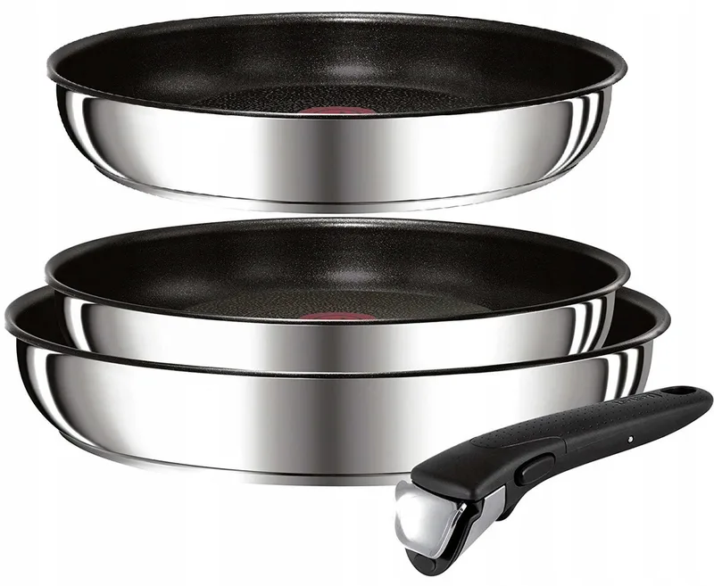 Ingenio Emotion Inox Pannenset (22, 24, 28 cm) met Afneembare Steel von Tefal in Silber – Produktfoto