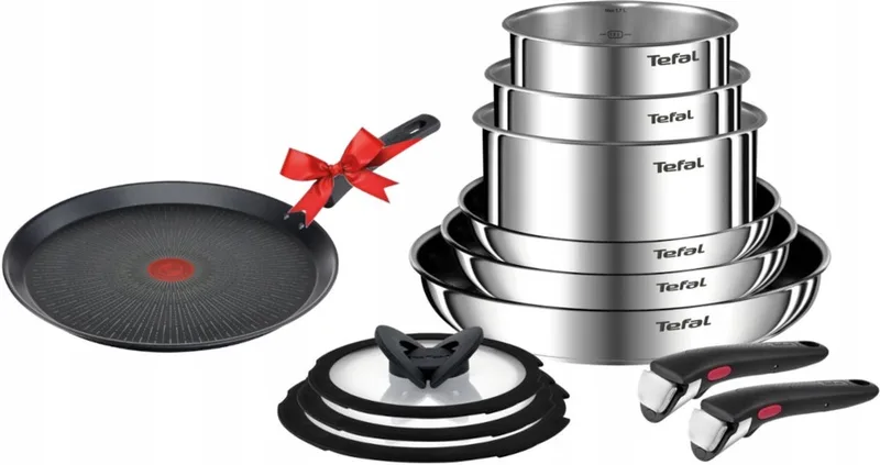 Ingenio Emotion Koekenpannenset 11-delig RVS met Afneembare Handgreep von Tefal in Silber – Produktfoto