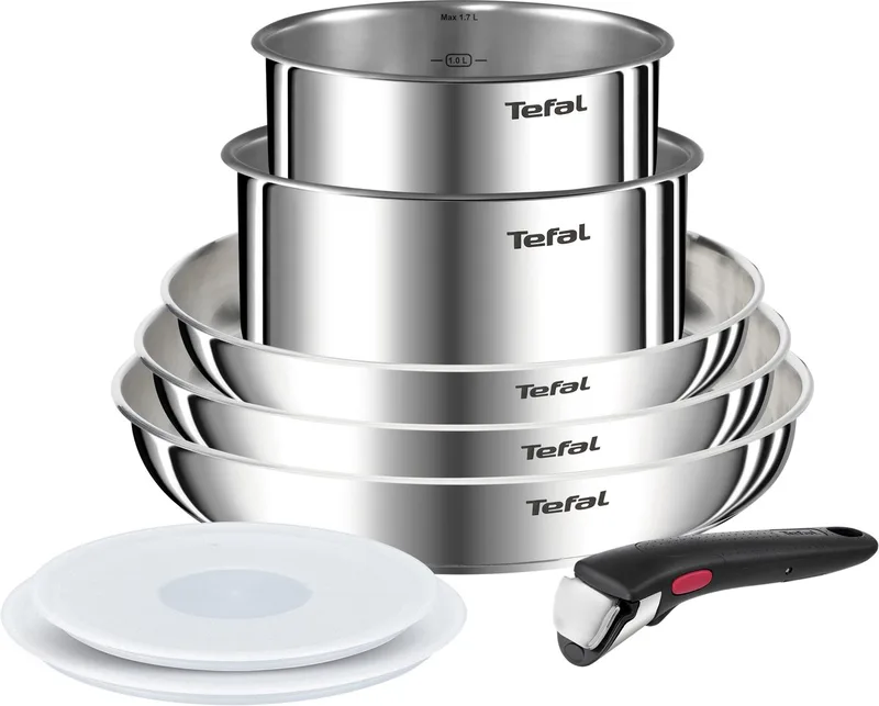 Ingenio Emotion L8968S04 – 8-delige pannenset – Stapelbaar – Zonder anti-aanbaklaag / Zonder coating – Geschikt voor alle warmtebronnen – Pannenset Inductie de Tefal en Rvs – photo produit