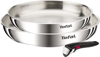 Ingenio Emotion L8969345 – 3-delige pannenset – Inox braadpannen 24/28 cm – Afneembare handgreep – Stapelbaar – Inductiegeschikt – Ovenbestendig – Zonder coating von Tefal in Silber – Produktfoto 1 von 5