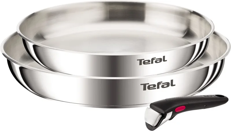 Ingenio Emotion L8969345 – 3-delige pannenset – Inox braadpannen 24/28 cm – Afneembare handgreep – Stapelbaar – Inductiegeschikt – Ovenbestendig – Zonder coating von Tefal in Silber – Produktfoto 1 von 5