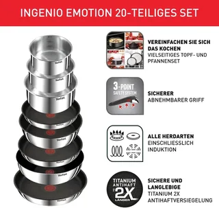 Ingenio Emotion ON Pannenset - 20-delig - Geschikt voor alle warmtebronnen - RVS - Pannenset Inductie - Stapelbaar de Tefal en Gris – photo produit 2 sur 5