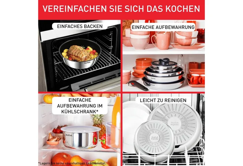 Ingenio Emotion ON Pannenset - 20-delig - Geschikt voor alle warmtebronnen - RVS - Pannenset Inductie - Stapelbaar de Tefal en Gris – photo produit 3 sur 5