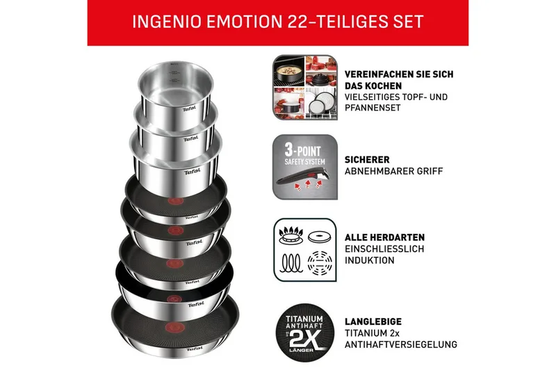 Ingenio Emotion Pannenset 22-delig - Inductie by Tefal in Silver – product photo 5 of 5