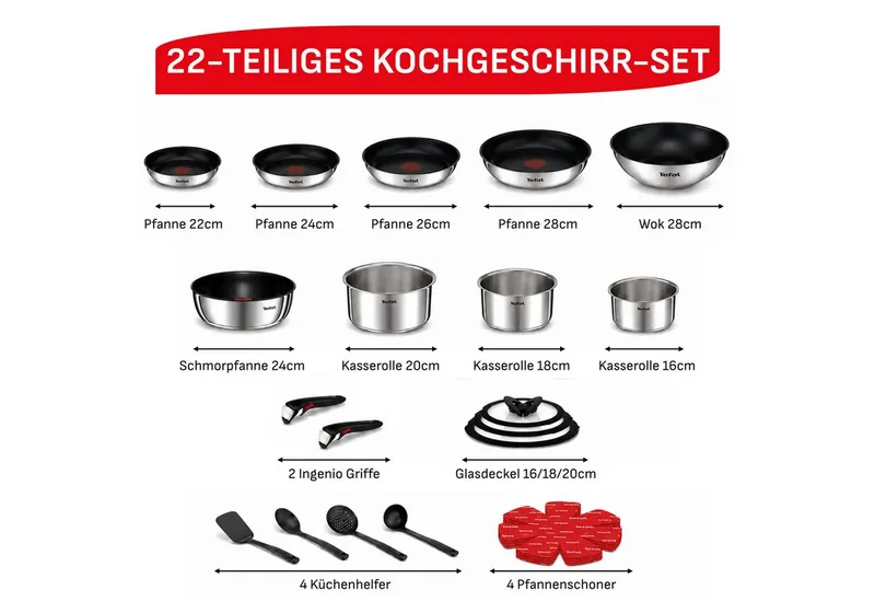 Ingenio Emotion Pannenset 22-delig - Inductie by Tefal in Silver – product photo 4 of 5