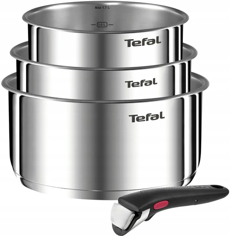 Ingenio Emotion Pannenset - 4-delig - Pannenset inductie - RVS - Stapelbaar - Geschikt voor alle warmtebronnen - Steelpannenset - Afneembare handgreep van Tefal in Zilver – productfoto