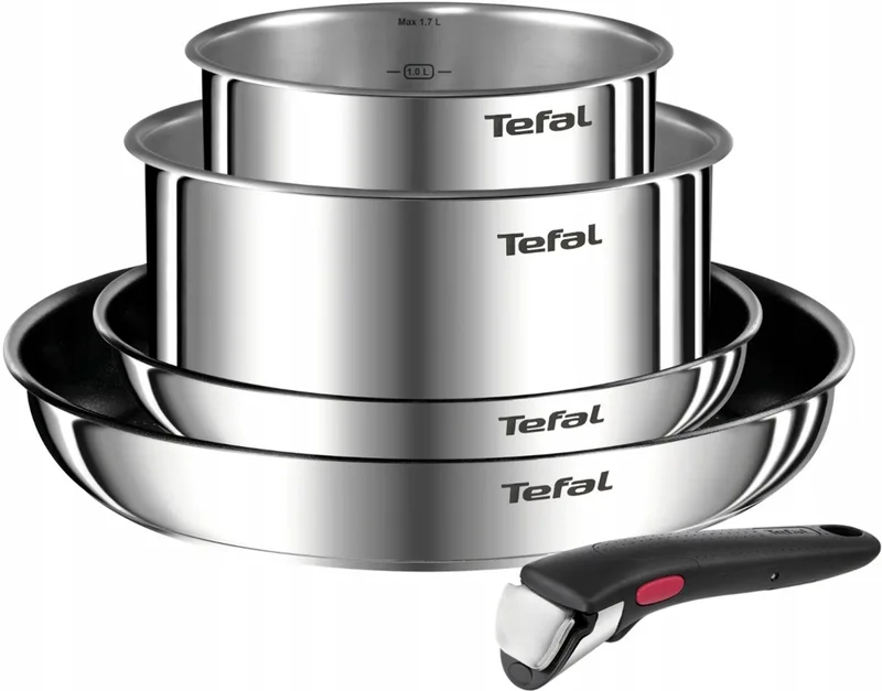 Ingenio Emotion Pannenset - 5-delig - Pannenset Inductie - Stapelbaar - Afneembare Handgreep - RVS - Geschikt voor alle warmtebronnen fra Tefal i Grå – produktbillede 1 af 5