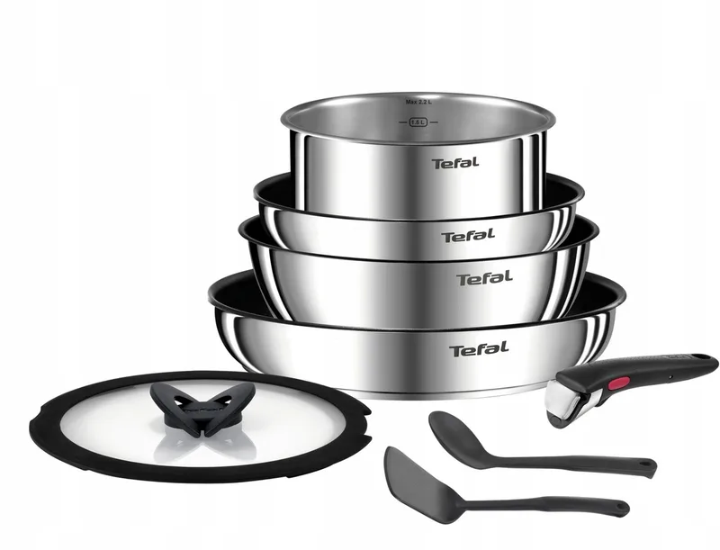 Ingenio Emotion Pannenset - 8-Delig - Geschikt voor alle warmtebronnen - Pannenset Inductie - Stapelbaar - Ruimtebesparend by Tefal in Rvs – product photo
