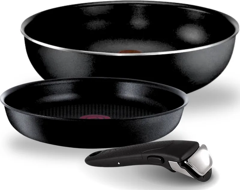 Ingenio Essentials 3-Delig Pannenset - Wokpan 28 cm + Koekenpan 22 cm - Alle Warmtebronnen (Behalve Inductie) by Tefal in Black – product photo