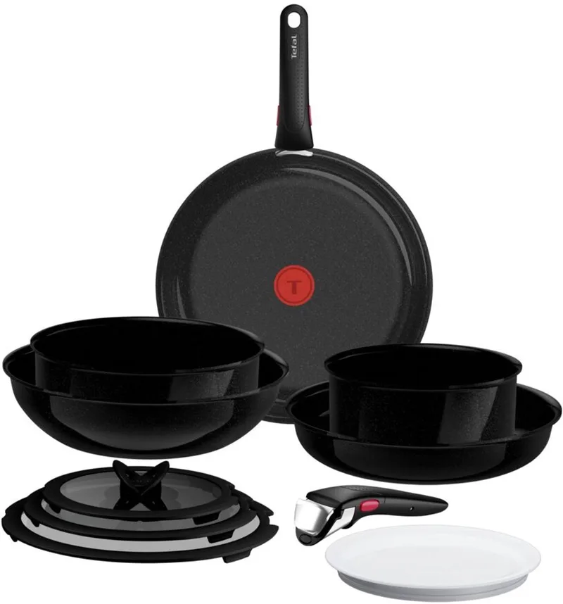 Ingenio Excellence Ceram - Pannenset - 11-delig - Fusion Core - Inclusief Deksel - Handgrepen - PFAS vrij von Tefal in Schwarz – Produktfoto