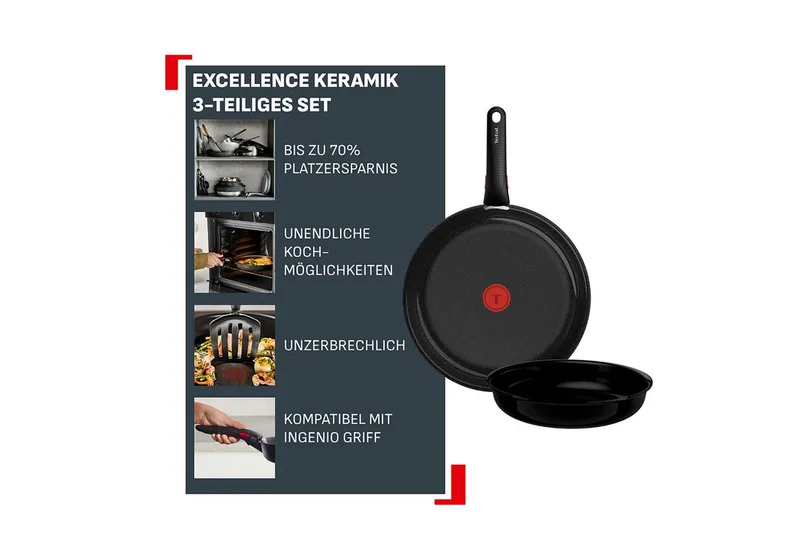 Ingenio Excellence Ceram - Pannenset - 3-delig - Fusion Core - Inclusief Handgreep - Keramisch - PFAS vrij de Tefal en Noir – photo produit 3 sur 3