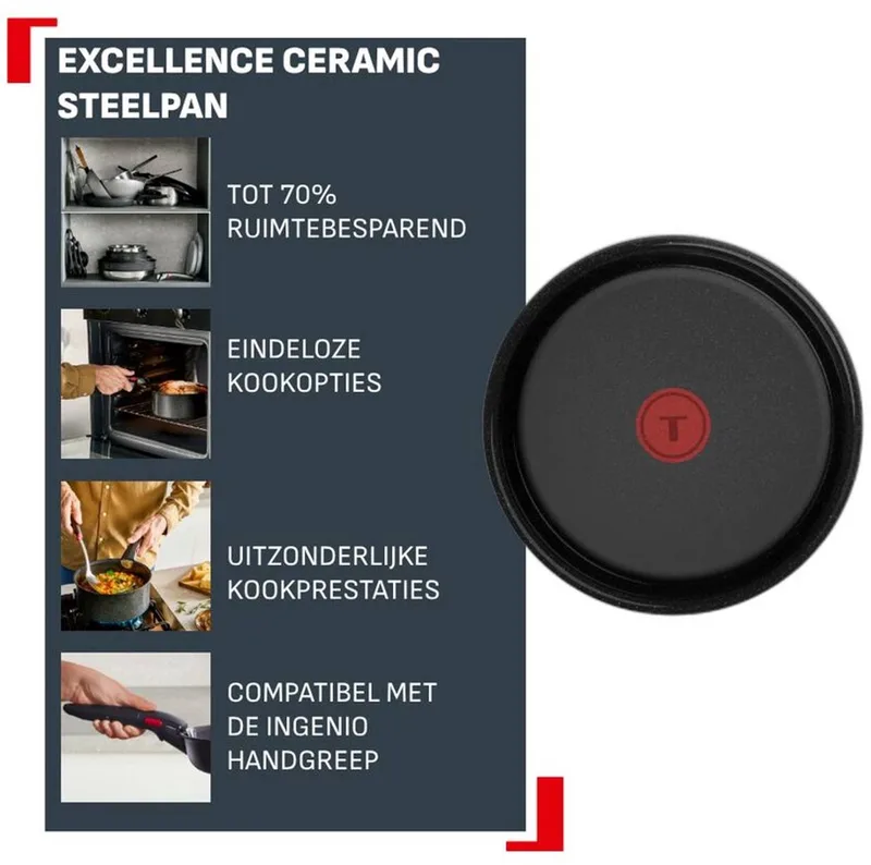 Ingenio Excellence Ceramic L2703002 - STEELPAN met afneembare handgreep - 20 cm - Inductie by Tefal in Black, Dark grey – product photo